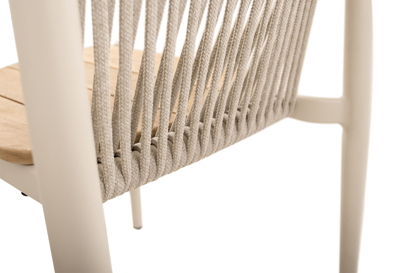 Carla Alu Dining Side Chair, Teak Seat, Coated Linen, with Linen Rope